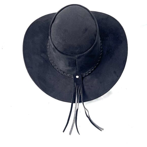 Vintage Black Suede Leather Braided & Back Tassel Cowboy Hat Size 4 1/2 main image 4